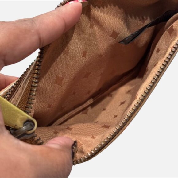 🗝Fossil Explorer Tan Leather Front Colored Stitch Accent Clutch Wallet YKK Zips - Picture 9 of 14